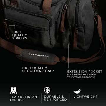 WAYWARDSON 50L Canvas Duffle Bag for Travel with Carry Handles, Crossbody Shoulder Strap, and Zippered Storage Pockets, Large Weekender Tote with Extra Large Storage (Light Grey)