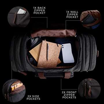 WAYWARDSON 50L Canvas Duffle Bag for Travel with Carry Handles, Crossbody Shoulder Strap, and Zippered Storage Pockets, Large Weekender Tote with Extra Large Storage (Light Grey)