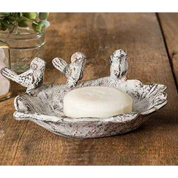 CTW 420068 Three Singing Birds Soap Dish Cast Iron, Farmhouse, Rustic, White/Rust