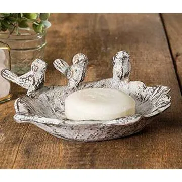 CTW 420068 Three Singing Birds Soap Dish Cast Iron, Farmhouse, Rustic, White/Rust