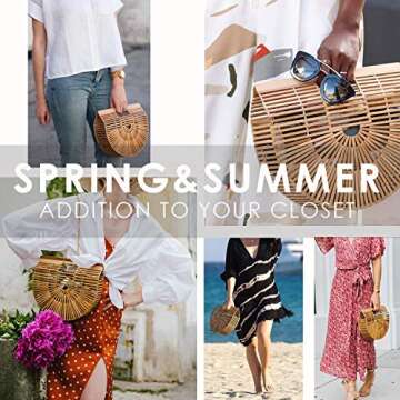 Samuel Bamboo Bags for Women Summer Straw Wooden Beach Purse Handmade Basket Handle Handbags (ONE SIZE)