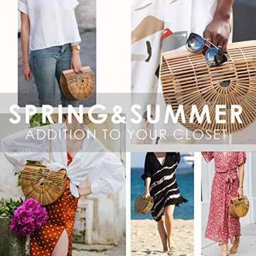 Samuel Bamboo Bags for Women Summer Straw Wooden Beach Purse Handmade Basket Handle Handbags (ONE SIZE)