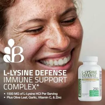 Bronson L-Lysine Defense Immune Support Complex 1500 MG L-Lysine Plus Olive Leaf, Garlic, Vitamin C and Zinc - Non-GMO, 90 Vegetarian Capsules