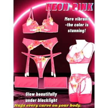 Kaei&Shi Glow in the Dark Lingerie Set for Women - Neon Pink