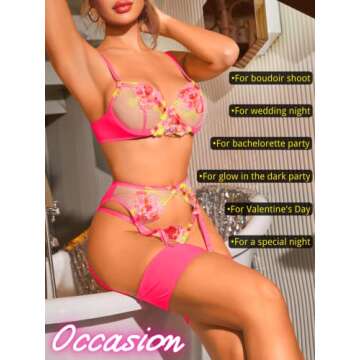 Kaei&Shi Glow in the Dark Lingerie Set for Women - Neon Pink