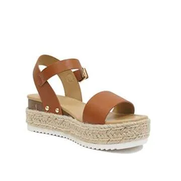 Soda CLIP ~ Women Open Toe Ankle Strap Platform Espadrille Sandal (Tan, us_footwear_size_system, adult, women, numeric, medium, 6)