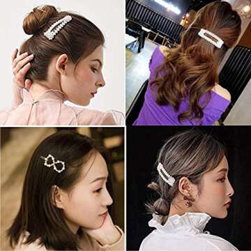 Pearls Hair Clips for Women for Girls Decorative Hair Accessories for Wedding Bridal Bridesmaid Faux Beauty Snap Clips Jewelry Headpiece Gold Fashion Styles