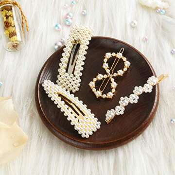 Pearls Hair Clips for Women for Girls Decorative Hair Accessories for Wedding Bridal Bridesmaid Faux Beauty Snap Clips Jewelry Headpiece Gold Fashion Styles