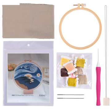 Abillyn Punch Needle Embroidery Starter Kit for Beginner, Punch Needle Fabric with Starry Sky Pattern, Embroidery Hoops and Embroidery Pen (Starry Sky)