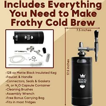 The Original Royal Brew Nitro Cold Brew Coffee Maker - Gift for Coffee Lovers -128 oz Extra Large Home Keg, Nitrogen Gas System Coffee Dispenser Kit - Use Nitrogen or Nitrous Oxide