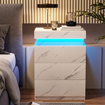 ADORNEVE Nightstand with LED Lights & Charging Station - Modern Design