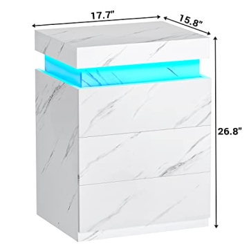 ADORNEVE Nightstand with Charging Station and LED Lights