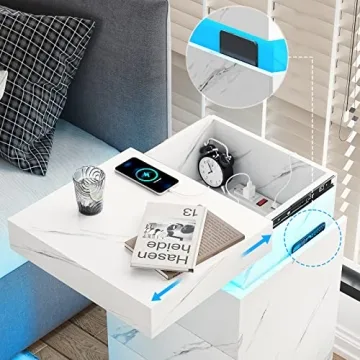 ADORNEVE Nightstand with Charging Station and LED Lights