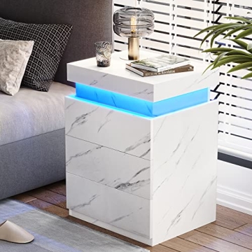 ADORNEVE Nightstand with Charging Station and LED Lights