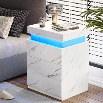 ADORNEVE Nightstand with Charging Station and LED Lights