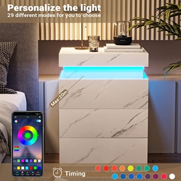 ADORNEVE Nightstand with Charging Station and LED Lights