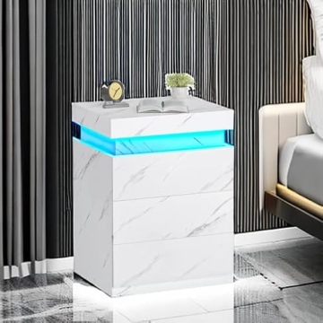 ADORNEVE Nightstand with Charging Station and LED Lights