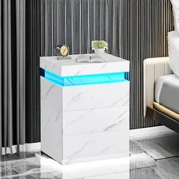 ADORNEVE Nightstand with Charging Station and LED Lights