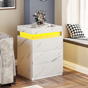 ADORNEVE Nightstand with Charging Station and LED Lights
