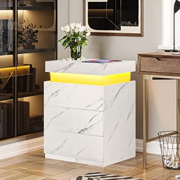 ADORNEVE Nightstand with Charging Station and LED Lights