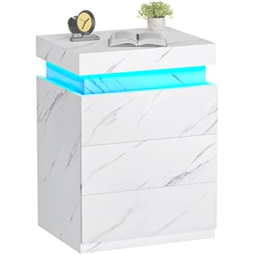 ADORNEVE Nightstand with Charging Station and LED Lights
