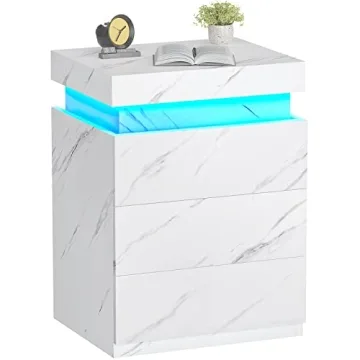 ADORNEVE Nightstand with Charging Station and LED Lights
