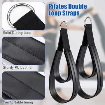 TOBWOLF 2PCS Upgraded Pilates Double Loop Straps, Comfortable PU Leather Pilates Straps for Reformer, Pilates Foot & Hand Straps, Feet Fitness Equipment Straps for Yoga Exercise Accessories Home Gym