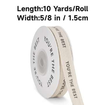 KINGLAKE You're The Best Ribbon 5/8" x 10 Yards Twill Tape Herringbone Cotton Ribbon for Crafts Gift Wrapping