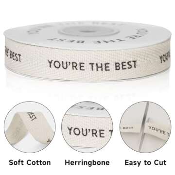 KINGLAKE You're The Best Ribbon 5/8" x 10 Yards Twill Tape Herringbone Cotton Ribbon for Crafts Gift Wrapping