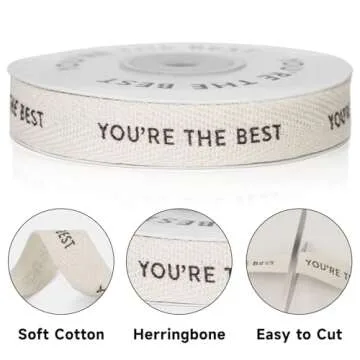 KINGLAKE You're The Best Ribbon 5/8" x 10 Yards Twill Tape Herringbone Cotton Ribbon for Crafts Gift Wrapping
