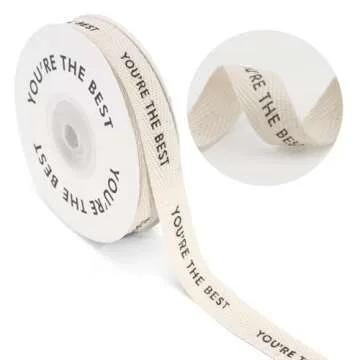 KINGLAKE You're The Best Ribbon 5/8" x 10 Yards Twill Tape Herringbone Cotton Ribbon for Crafts Gift Wrapping