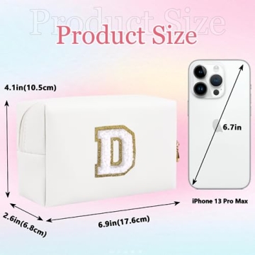 Small Personalized Letter Makeup Bag - Cute PU Leather Chenille Cosmetic Pouch