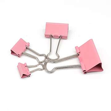 Binder Clip Paper Clamps, Assorted Sizes (Mini, Small, Medium, Large), 100 Pcs Clips for Office School Supplies (Pink)