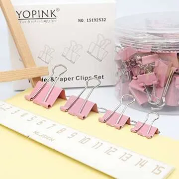 Binder Clip Paper Clamps, Assorted Sizes (Mini, Small, Medium, Large), 100 Pcs Clips for Office School Supplies (Pink)