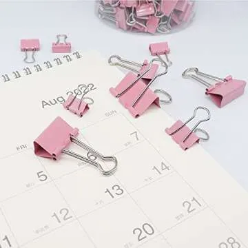 Binder Clip Paper Clamps, Assorted Sizes (Mini, Small, Medium, Large), 100 Pcs Clips for Office School Supplies (Pink)