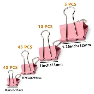 Binder Clip Paper Clamps, Assorted Sizes (Mini, Small, Medium, Large), 100 Pcs Clips for Office School Supplies (Pink)