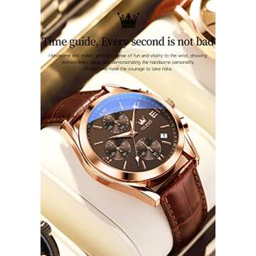 Stylish OLEVS Mens Leather Watch - Big Face Chronograph