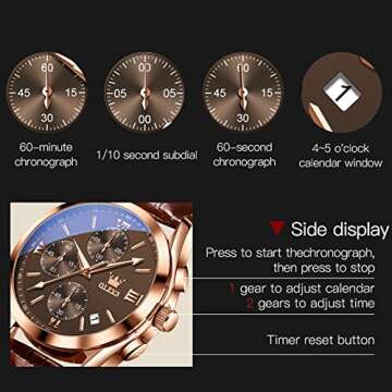 Stylish OLEVS Mens Leather Watch - Big Face Chronograph
