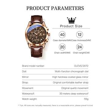 Stylish OLEVS Mens Leather Watch - Big Face Chronograph