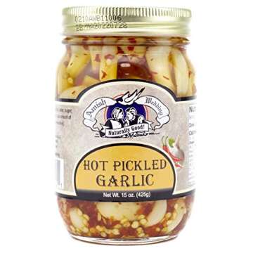 Amish Wedding All-Natural Hot and Sweet Pickled Garlic 15 Ounces (2 Jars)
