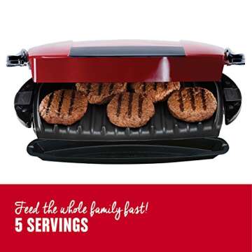 George Foreman 5-Serving Removable Plate Electric Indoor Grill and Panini Press, Red, GRP0004R, 17.2 x 12.1 x 6.2 inches