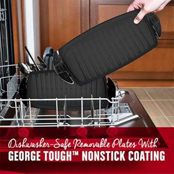 George Foreman 5-Serving Removable Plate Electric Indoor Grill and Panini Press, Red, GRP0004R, 17.2 x 12.1 x 6.2 inches