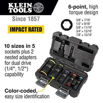 Klein Tools 66070 Impact Socket Set, Impact Driver Flip Socket, Five Sockets with 1/4-Inch Hex and 1...