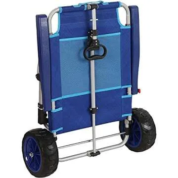 Zeyacaif 2-in-1 Portable Blue Beach Day Folding Lounge Chair & Cargo Cart - Sunbathing Sun Chair with Lock, Comfortable Recliner, Large Capacity Net Basket, All-Terrain Wheels