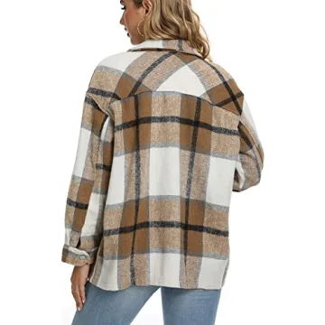 SLLSKY Women's Plaid Shacket Cozy Button Down Jacket