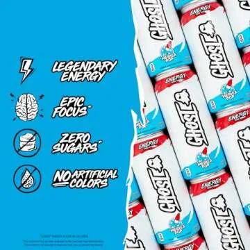 GHOST Energy Drink - 12-Pack, 'Merica Pop, 16oz Cans - Energy & Focus & No Artificial Colors - 200mg of Natural Caffeine, L-Carnitine & Taurine - Gluten-Free & Vegan