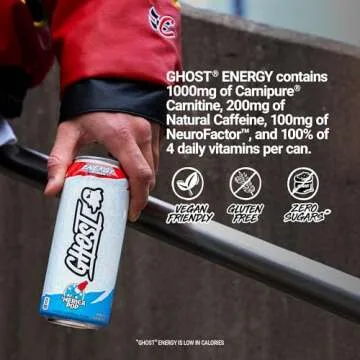 GHOST Energy Drink - 12-Pack, 'Merica Pop, 16oz Cans - Energy & Focus & No Artificial Colors - 200mg of Natural Caffeine, L-Carnitine & Taurine - Gluten-Free & Vegan