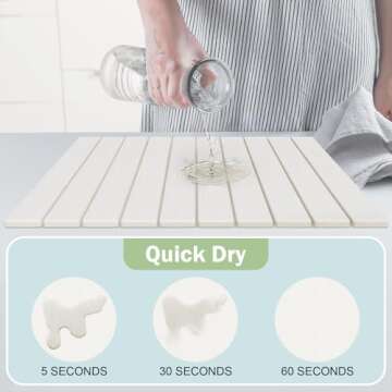 Stone Dish Drying Mat for Kitchen Counter,24"(L)×16"(W) Collapsible Fast-Drying Diatomaceous Earth ...