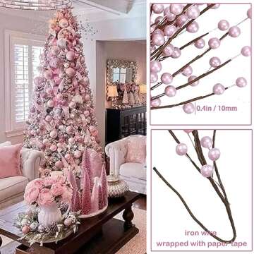 GREENTIME 12 Pack Artificial Pink Berry Twig Stems 14" Artificial Holly Berry Picks for Christmas Tree Vase DIY Crafts Wreath Fireplace Home Decor