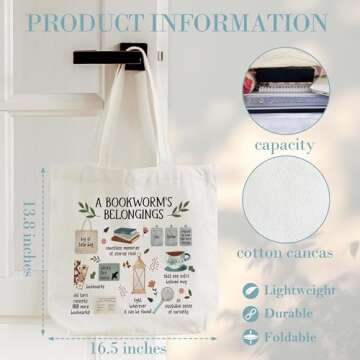 Canvas Tote Bag, Book Tote Bag, Book Lover Gift, A Bookworm's Belongings Tote, Library Tote Bag, Reu...
